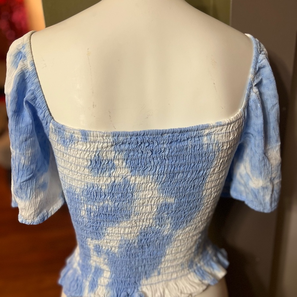 Emory Park NWT tube top top on/off shoulder sleeves blue/white elastic,stretch L - Picture 6 of 16